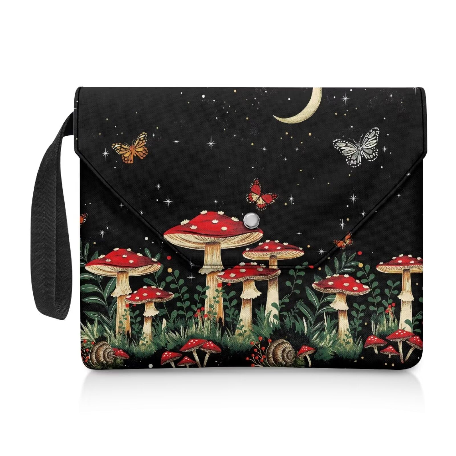 NETILGEN Book Sleeve Book Protective Cover with Extra Sleeve Pocket Button Flap Design Washable Paperback Purse Textbook Protective Cover for Women, Mushroom Butterfly Night