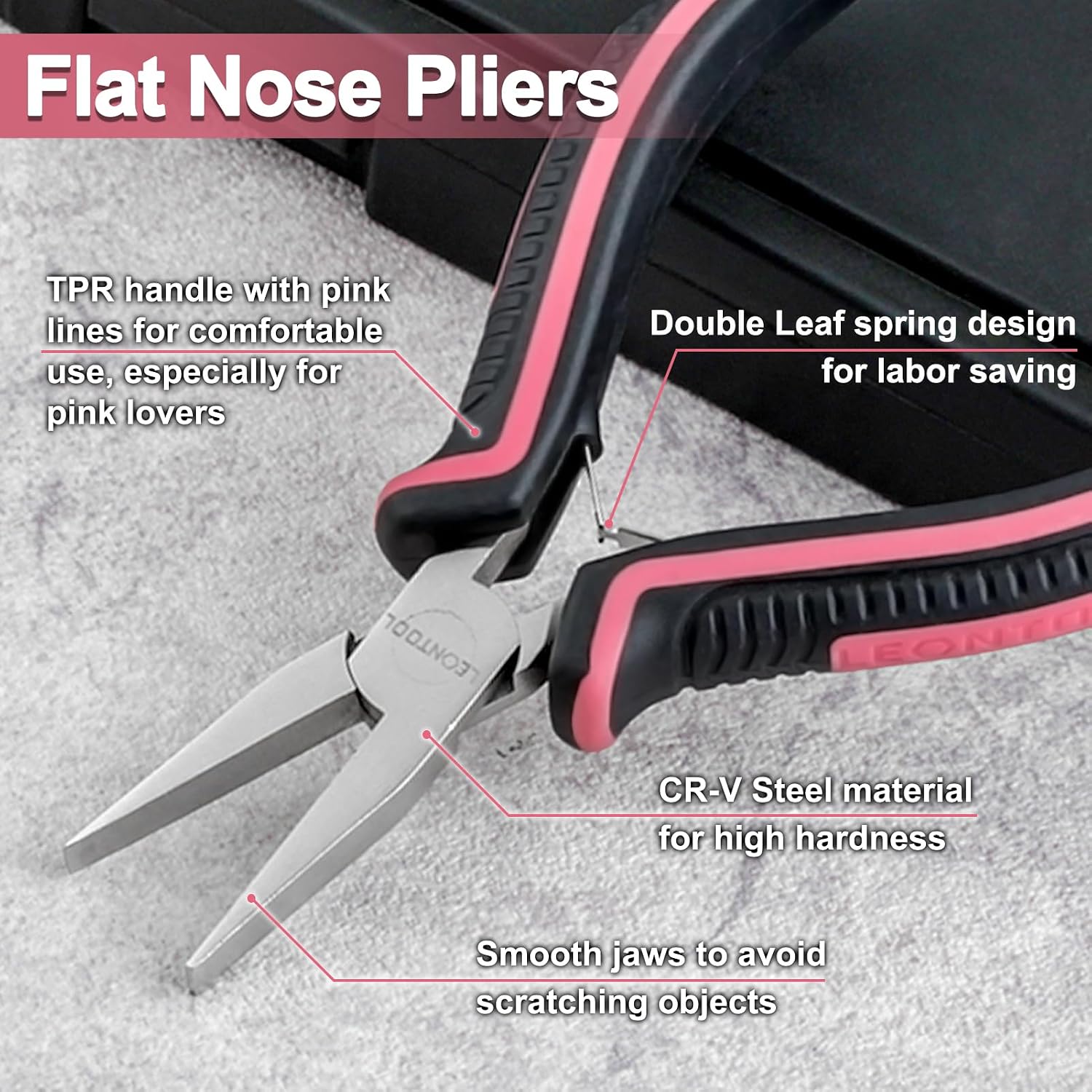 5-Inch Mini Flat Nose Pliers for Jewelry Making - Smooth Jaws Duck Billed Pliers - Pink Tool for Women