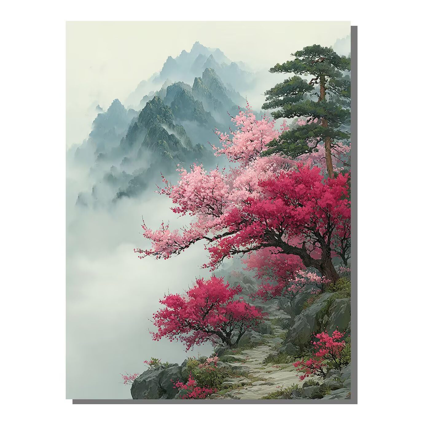 Landschaft Berg Malen Nach Zahlen Erwachsene, Paint by Numbers Adult Anfänger Set, Heimwerk Malen Nach Zahlen Kinder Mit Rahmen, 3 Pinsel und 36 Acrylfarbe Als für Deko Wohnzimmer 60 x 80 cm BJHDK681