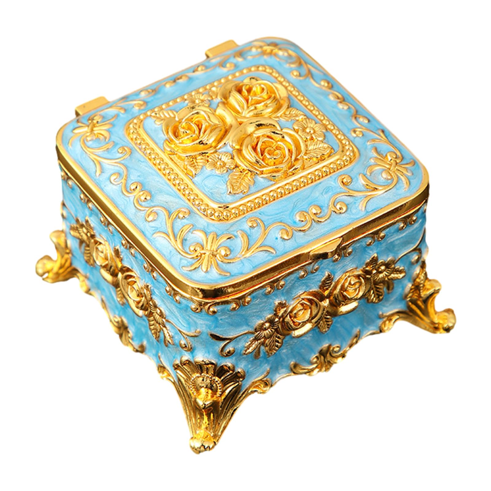 HDOYTXXM Sturdy Metal Jewelry Organizers European Antique Styles Enameled Detailing Secure Necklace Earring Storage Metal Jewelry Storage Box