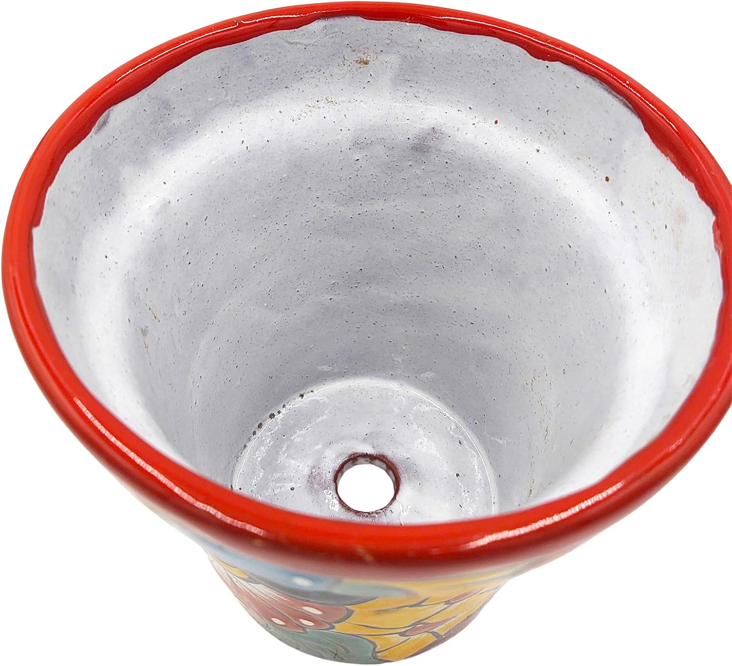 Cactus Canyon Ceramics MACETA RANCHERA #18 Mexican Talavera Planter Pot (7" W x 7" L x 7" H) Hand Painted - RED Trim - Mexican Decor Planter