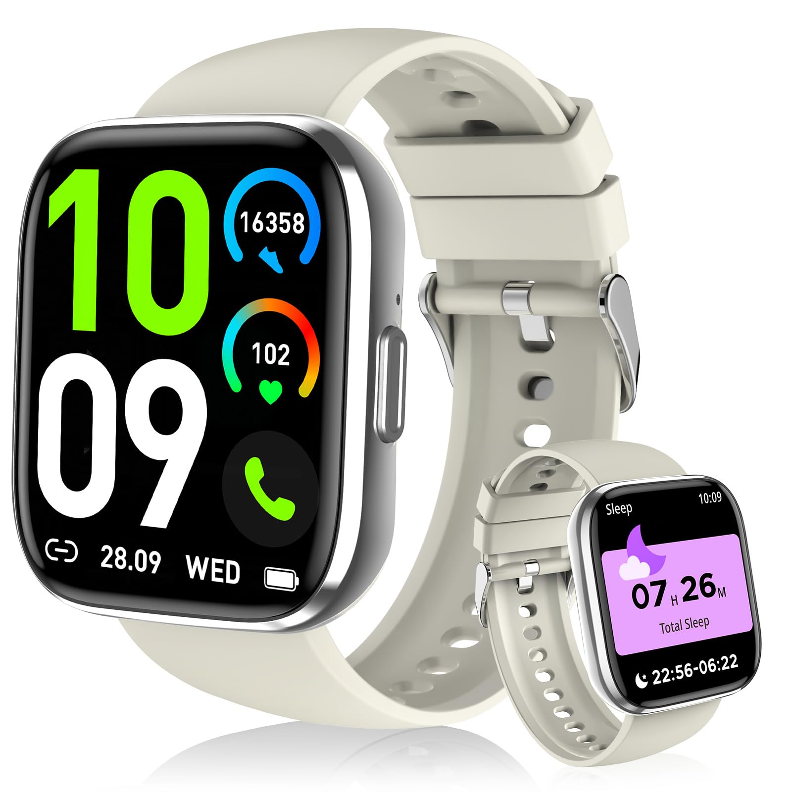 MusclezSmart Watch for Women Men, 1.85'' HD Touch Screen Fitness Tracker with Bluetooth Answer/Make Call, IP68 Waterproof with Heart Rate Sleep Monitor 100 Sports Modes for Android iOS (White)