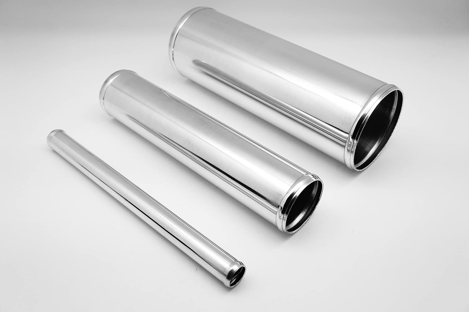 Autobahn88 Automotive Aluminum Alloy Pipe, Straight, OD= 2.5" (64mm), L=12" (300mm), Glossy Polished, Beaded Ends
