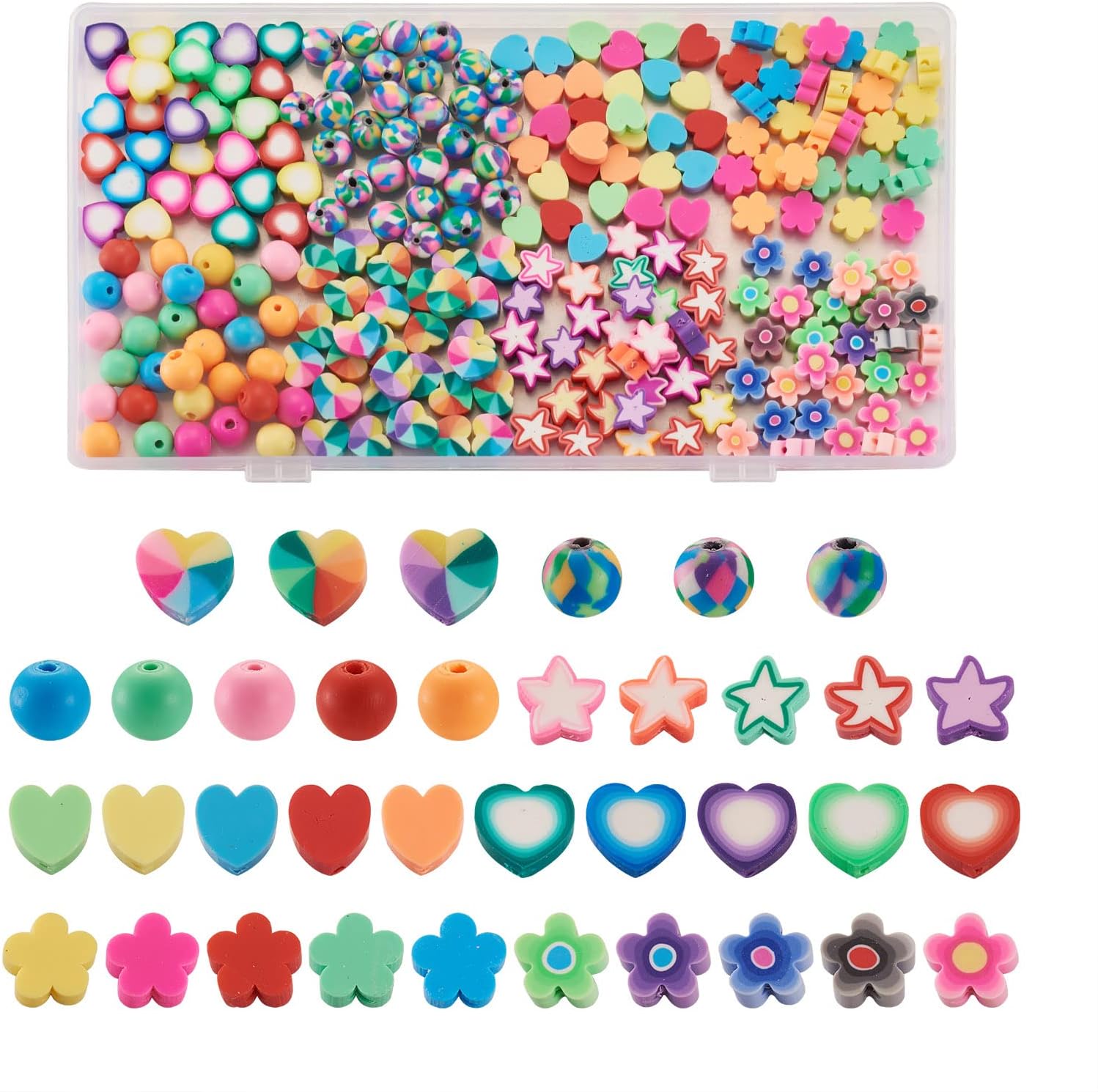 Craftdady 240pcs Colorful Heart Flower Star Spacer Beads Handmade Polymer Clay Loose Beads for DIY Jewelry Crafts Bracelets Necklaces Earrings Making, 8 Styles