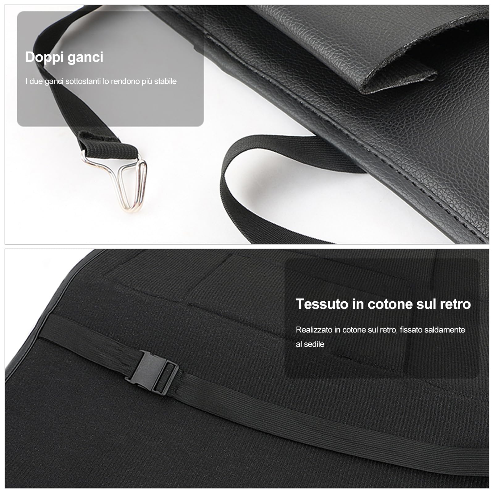 Ergocar 2 Packs Organizzatori per auto in pelle PU, Coprisedili per schienale, Kick Mat Car per sedile posteriore con 10.1 "per iPad/Tablet Multi tasche con scatola del tessuto - Nero