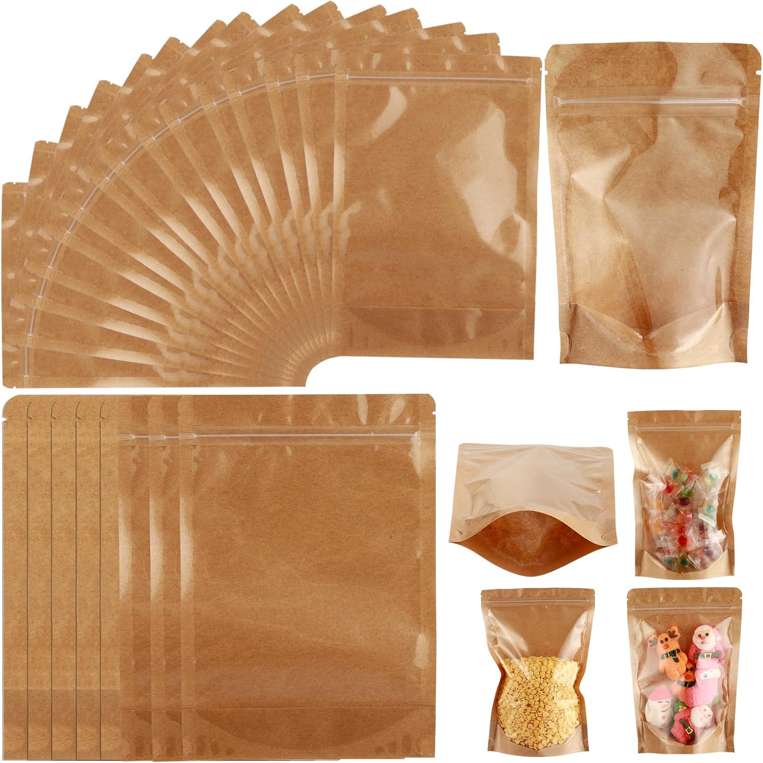 150Pack Kraft Paper Bags with Clear Window 7" x 10