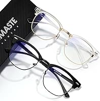 Vista 31 de Lentes de bloqueo de luz azul, vintage, medio marco, lente transparente UV, antifatiga ocular, gafas de juegos para computadora para mujeres