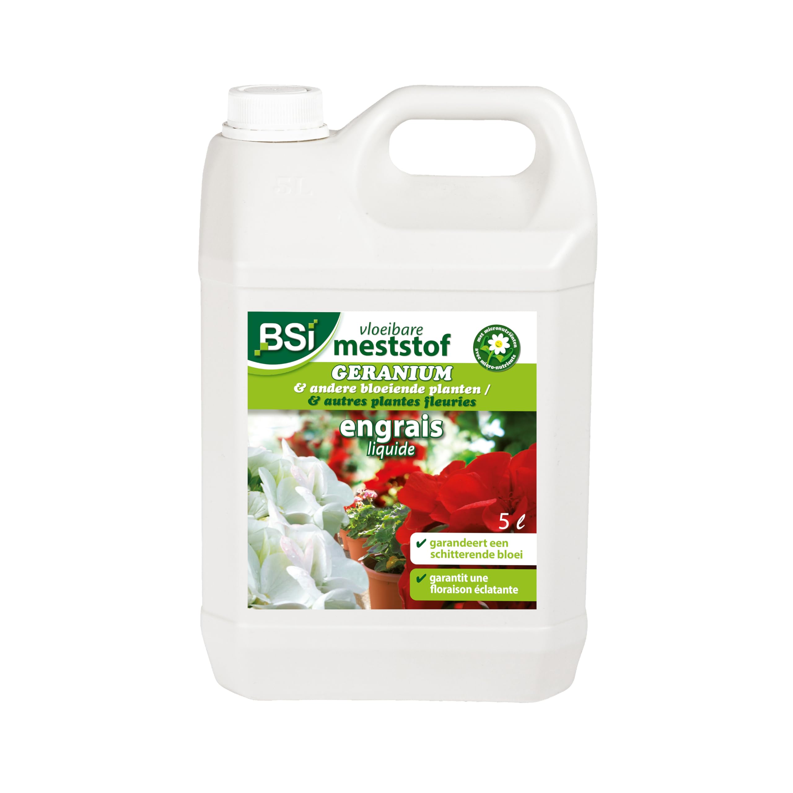 BSI - Engrais - Géranium - Minéral - Liquide - Pour Toutes Les Espèces - Avec Oligo-Eléments - Solubles Dans l'Eau - 5L, Translucide