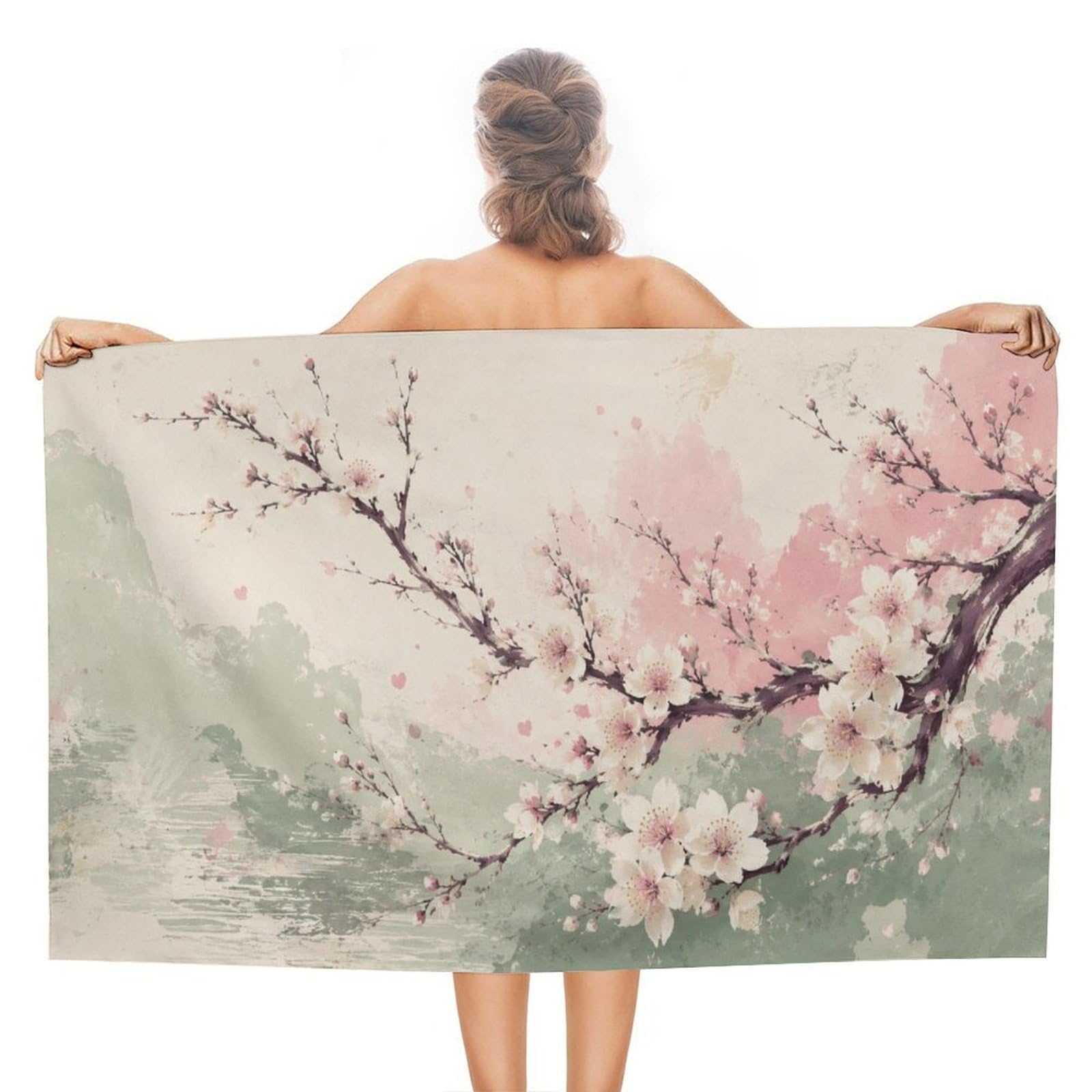 Anceky Cherry Blossom Branch Watercolor Art Oversized Beach Towel Quick Dry Sand Free Microfiber Travel Towel Lightweight Multi Purpose Beach Blanket Pool Gym Bath Towel 51x31 in
