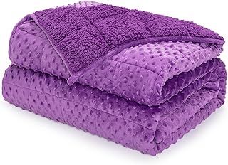 UINIU Minky Dot Weighted Blanket for Adults Twin Size 15 lbs, Warm Sherpa Snuggle Heavy Blanket for Autumn Winter with Glass Beads, Great for Stress Relief and Sleep Promotion, Purple 48 x 72 inches