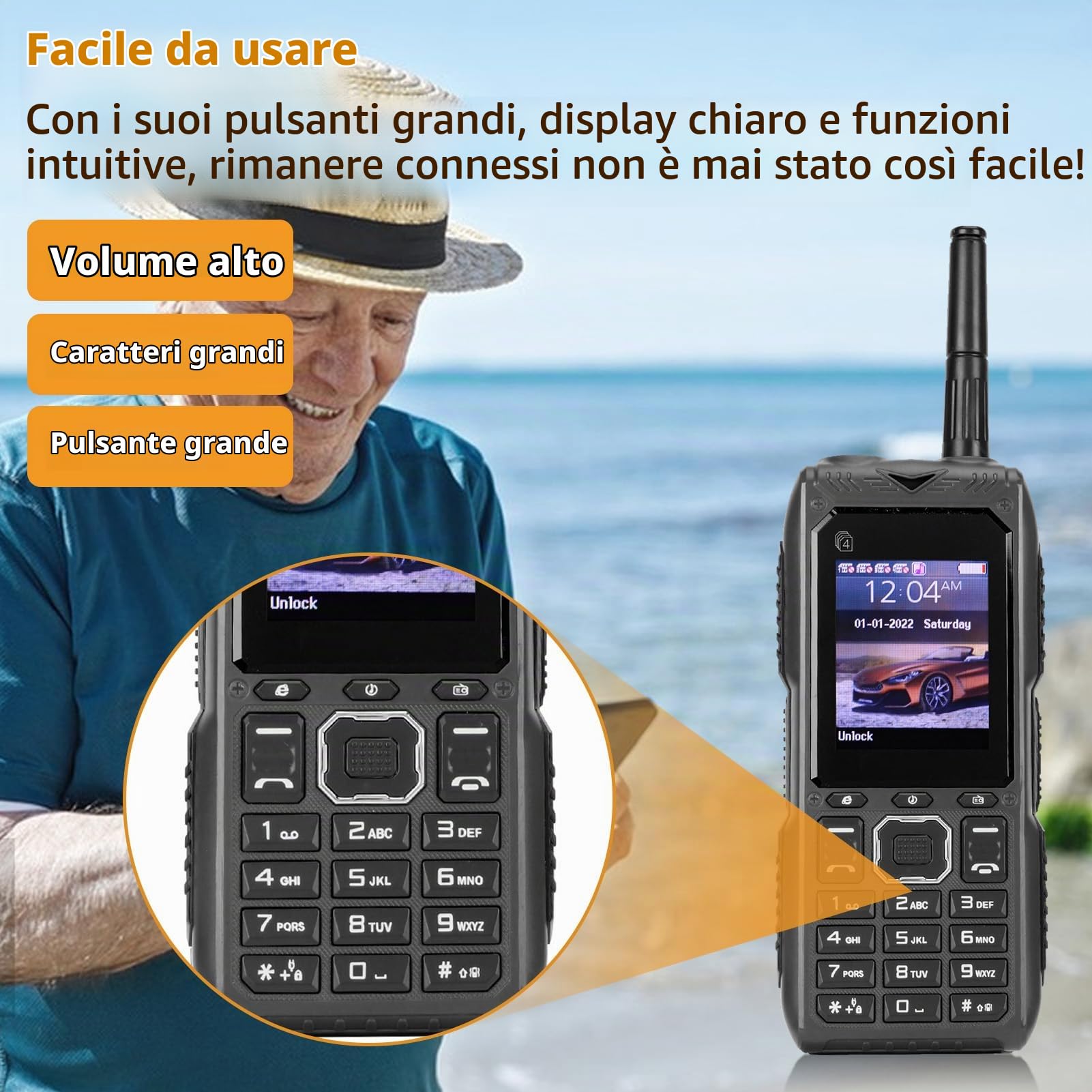 Telefono Cellulare 4G a Bottone Grande, Voce Forte, Schermo HD, Batteria di Grande capacità, Antenna Multifunzione, Staccabile, Funzione Power Bank, Funzione SOS (BLACK)
