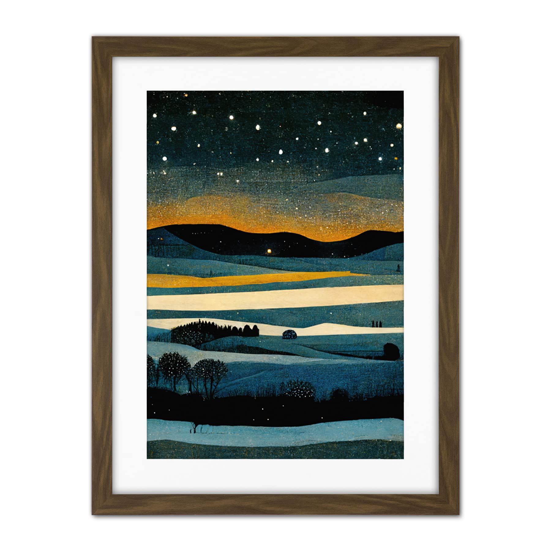 Doppelganger33 LTD Star Filled Twilight Landscape Painting Artwork Framed Wall Art Print 18X24 Inch
