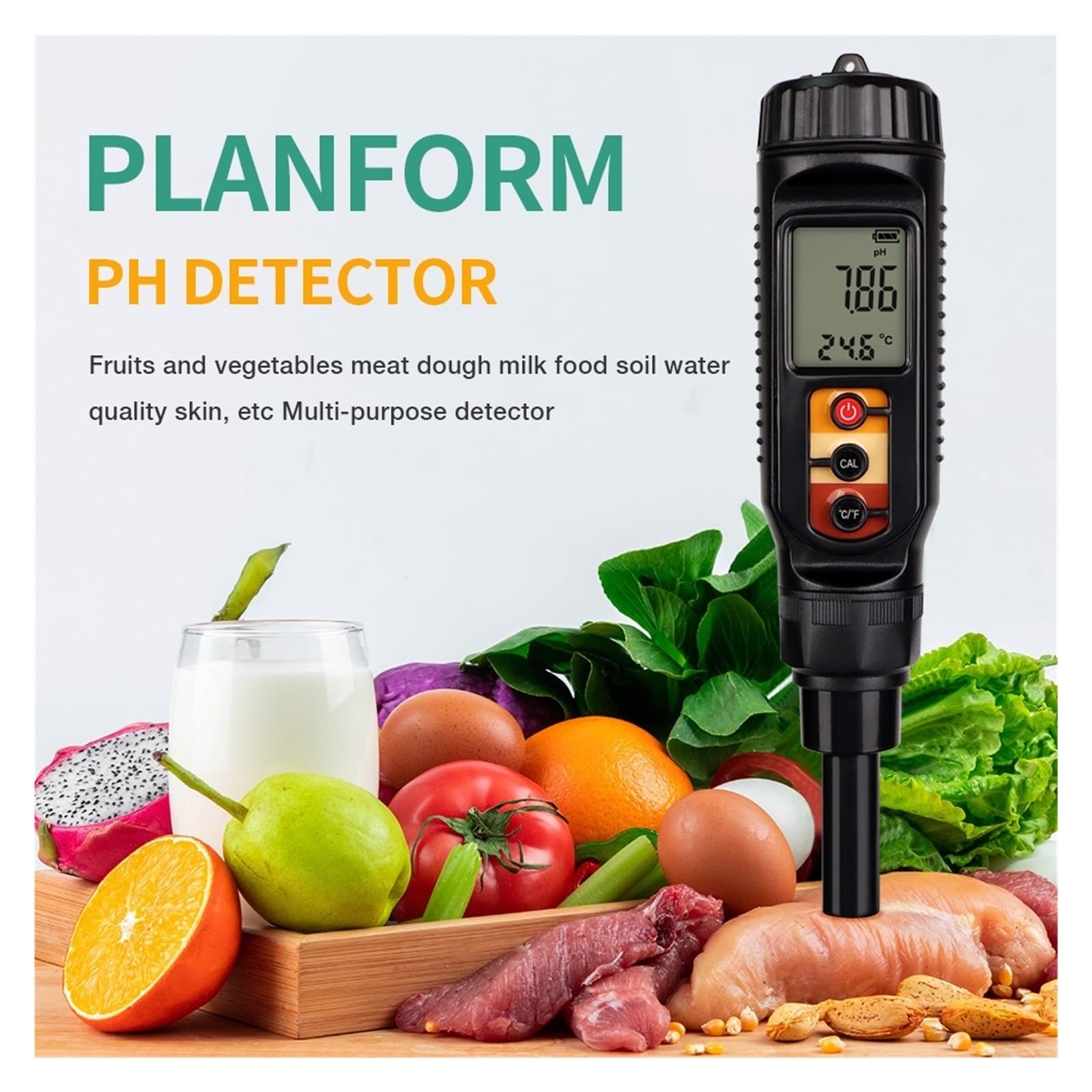 Tester wody, Cyfrowy miernik PH żywności 0,00~14, 50 ℃ Miernik temperatury z płaską sondą o wysokiej dokładności