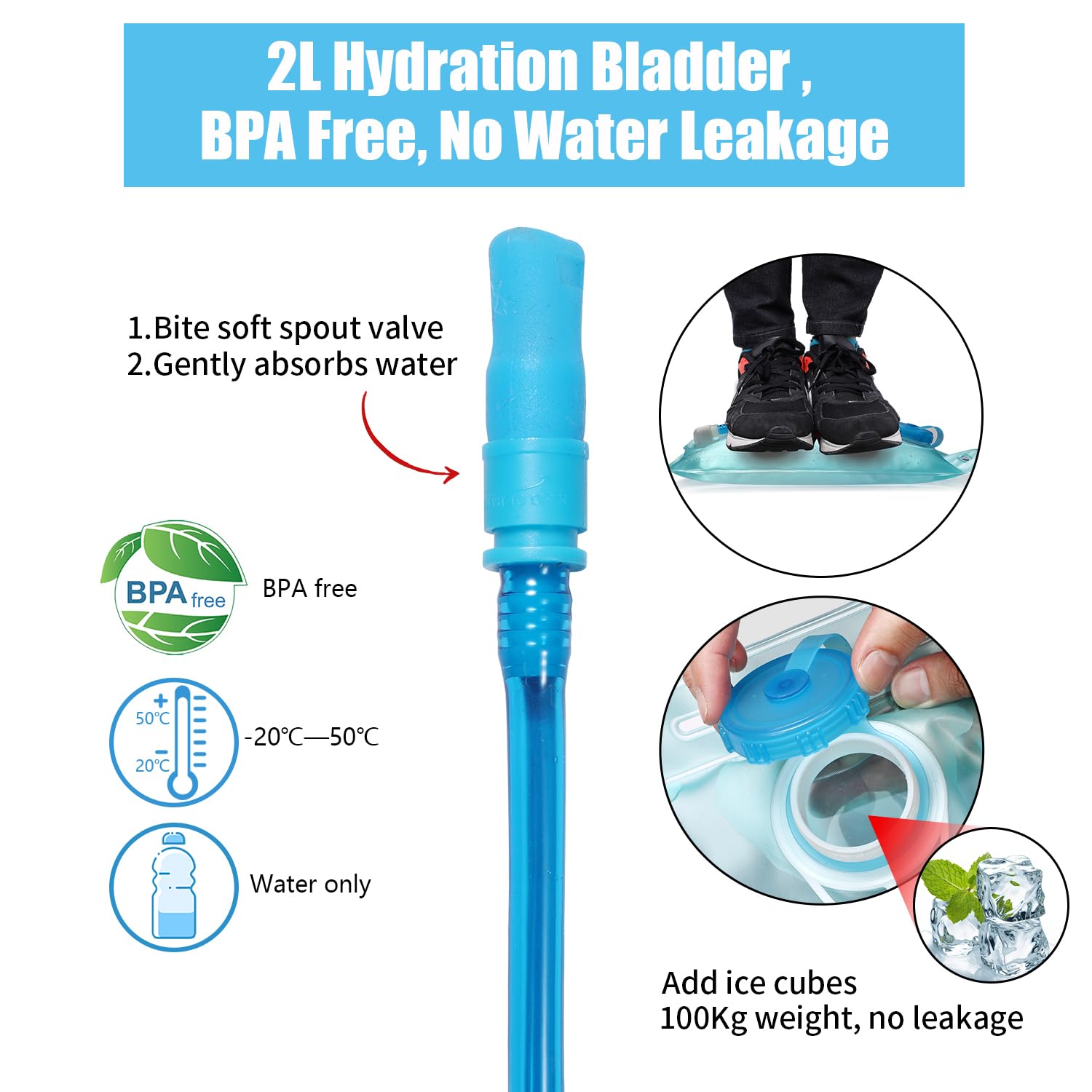 Sac à dos avec poche d'hydratation 2L sans BPA | Sac à dos de course ultraléger | Sac à dos de vélo pour le ski, la course à pied, la randonnée et le vélo, réglable | Sac à dos avec système d'hydratation | Femmes Hommes