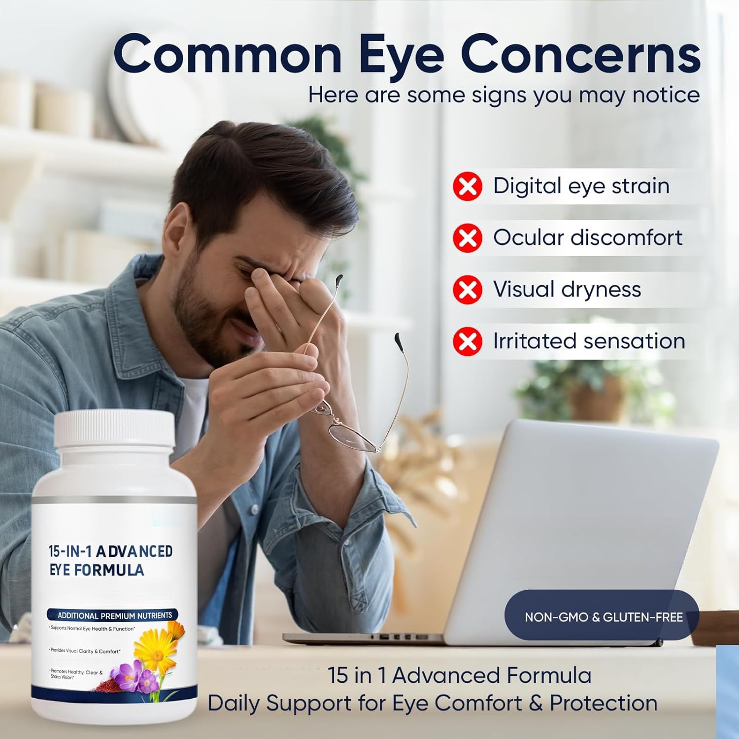 2 Pack, Complexe de soins oculaires 15 en 1, confort et clarté des yeux