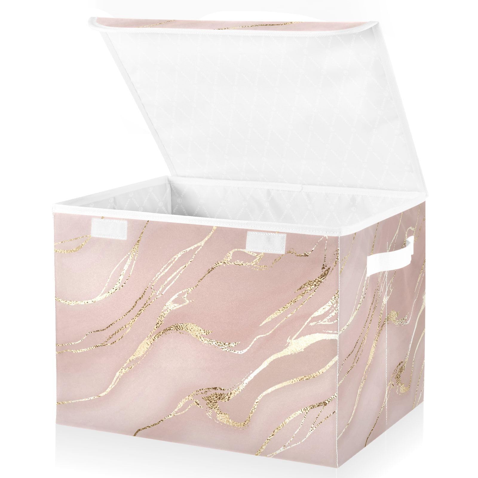 Storage Baskets Collapsible Storage Bins with Lids, Rose Gold Pink Marble Storage Boxes Clothes Baskets for Organizing โ image 1