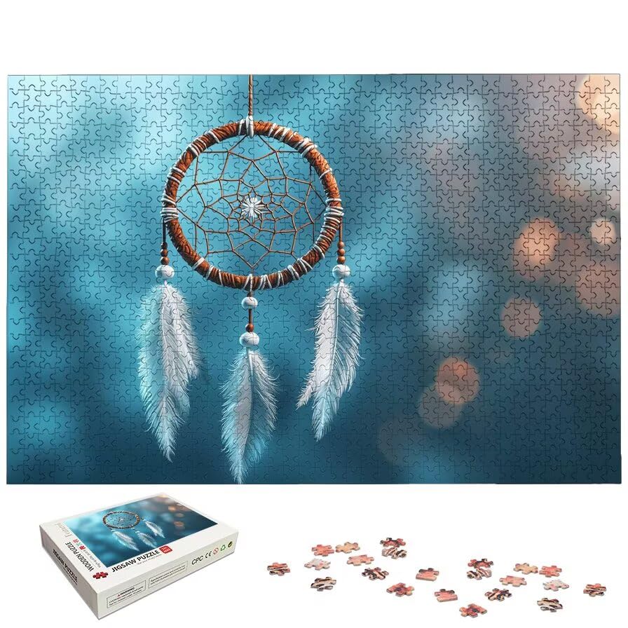 Puzzle 1000 elementów łapacz snów, puzzle 1000 elementów dla dorosłych i dzieci od 14 lat, drewniane puzzle z wykwintnym pudełkiem do pakowania, dekoracja ścienna, prezent dla kobiety/mężczyzny, -6006