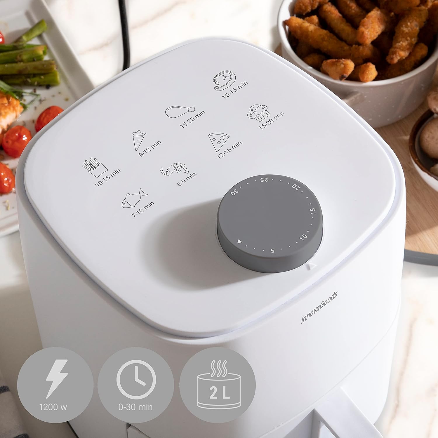 InnovaGoods® Friggitrice ad aria 2 litri, friggitrice 1200W, airfryer con +100 ricette in italiano, friggitrice ad aria calda con cestello antiaderente timer e flusso daria a 360° gradi per 2 persone InnovaGoods® Friggitrice ad aria 2 litri, friggitrice 1200W, airfryer con +100 ricette in italiano, friggitrice ad aria calda con cestello antiaderente timer e flusso daria a 360° gradi per 2 persone