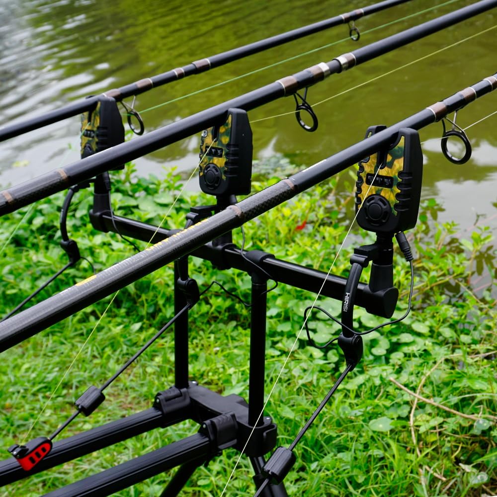 Hirisi Tackle Detector de picada de carpa con radio, mando a distancia (receptor de radio), con función de linterna, sensibilidad ajustable, volumen y pitido, juego de alarma de picada