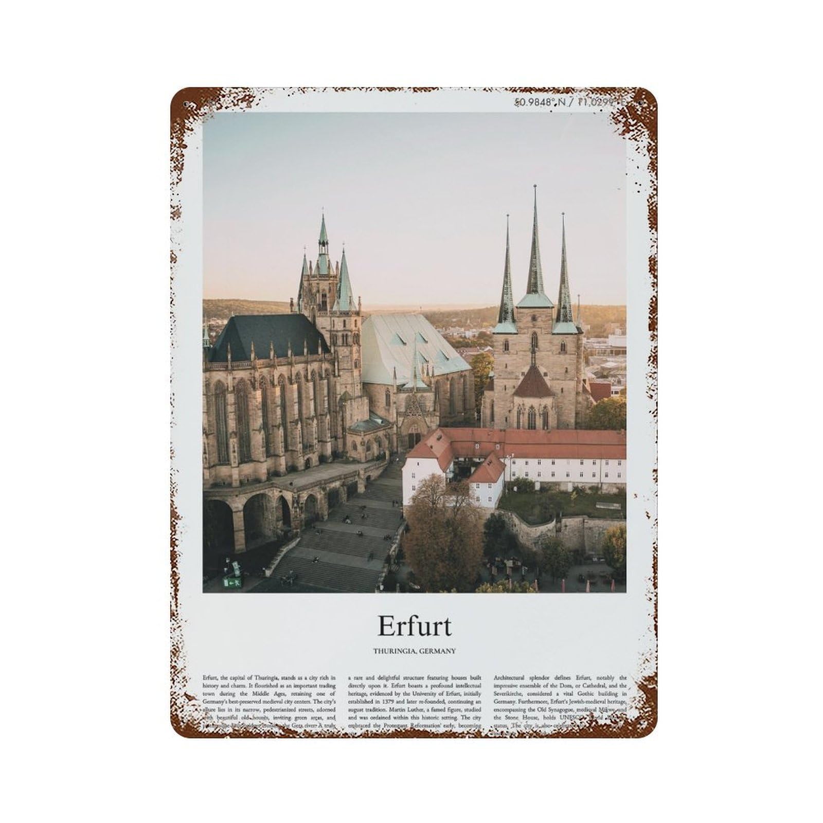 xiaoxiaoshen Erfurt Thuringia, Germany City Scenery Wall Decor Art Metal Tin Poster Modern Home Decor Art Home Bar Shop Decorations Vintage Sign 40x30cm