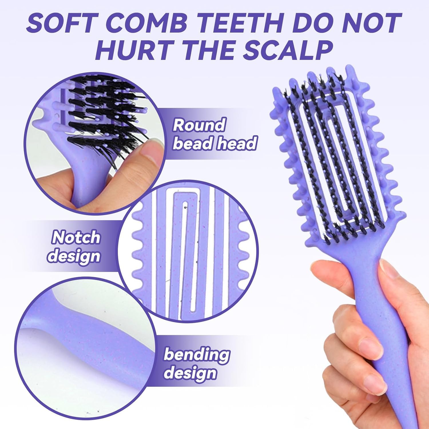 Curly Hair Brush Candybrush Curl Defining Brush for Detangling Shaping and Defining Curls for Women Men, Wet & Dry Hair (Purple) - Image 2