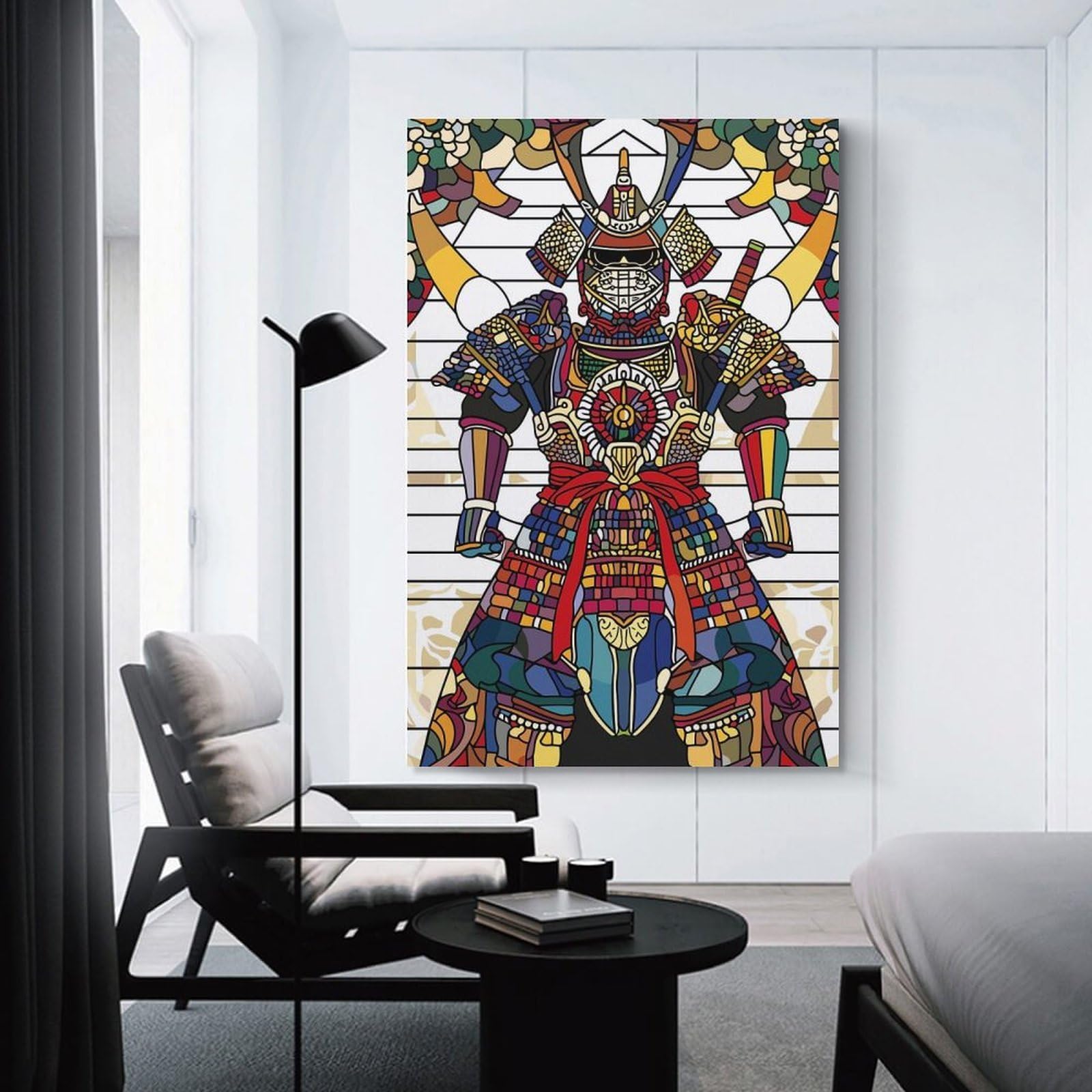 Junmoney Stained Glass Samurai Warrior Wall Art Print, 20x30inch(50x75cm), for Office, Study Or Home Workspace, Decorative Artwork for Productive Spaces
