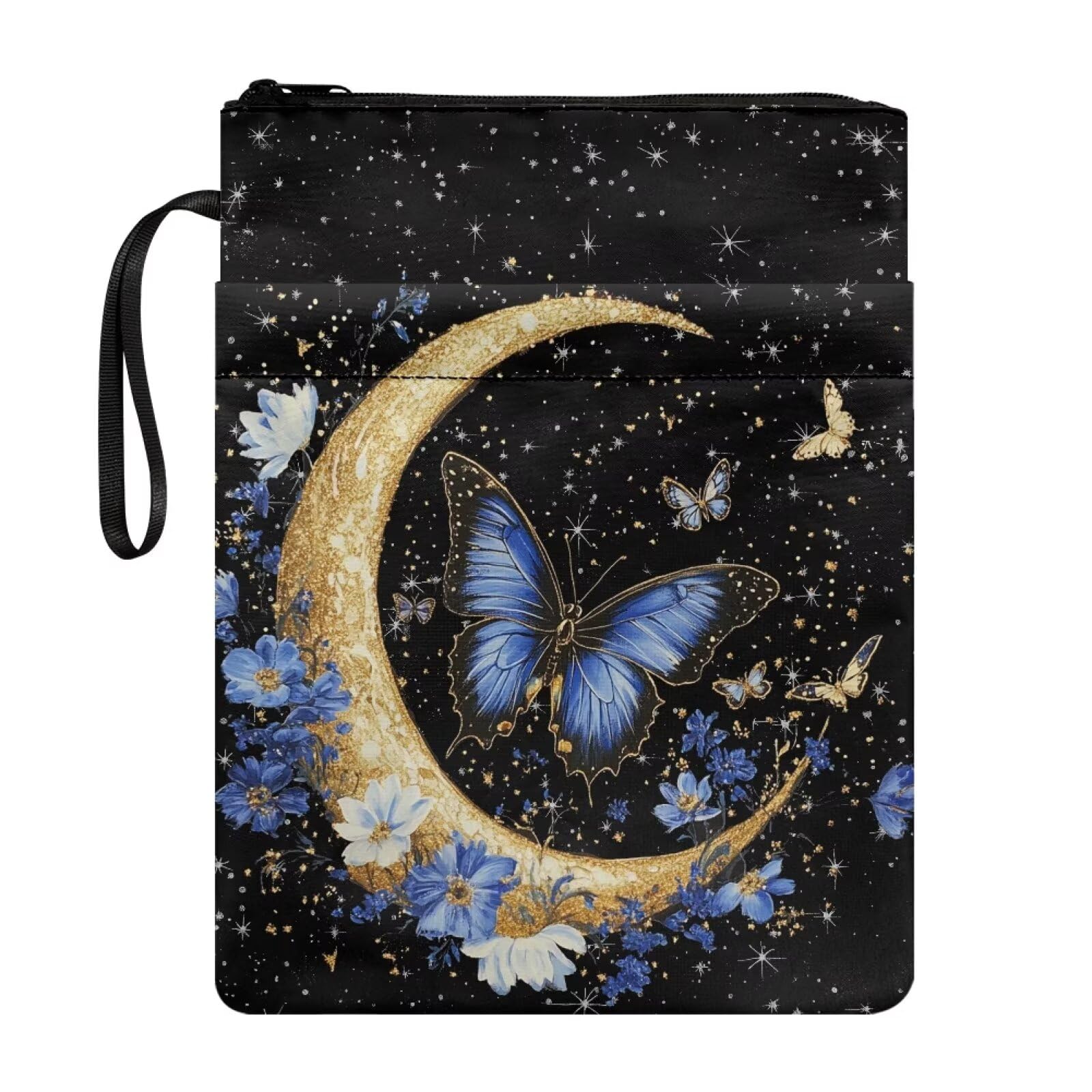 Moon Night Butterfly Design Book Sleeves Foldable Unique Book Protector with Zipper and Front Pockets for Paperbacks