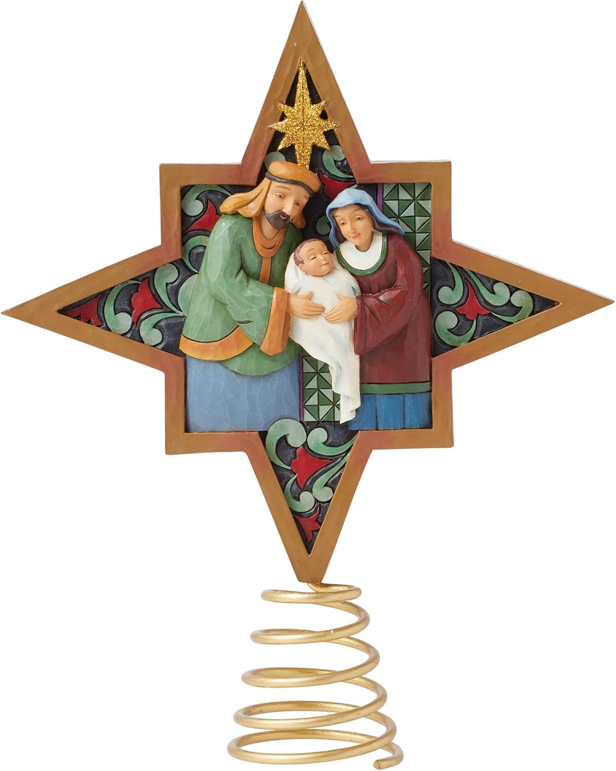 Enesco Jim Shore Heartwood Creek Holiday Manor Nativity and Angels 2-Sided Star Christmas Tree Topper, 9.06 Inch, Multicolor