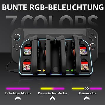 Joycons Charging Station for Nintendo Switch 2 Switch 2 Wall Mount with Charger Joycon 2 Controller Charging Station with 7 RGB Light & 4 Game Slots Wall Mount Kit Compatible with Nintendo Switch 2