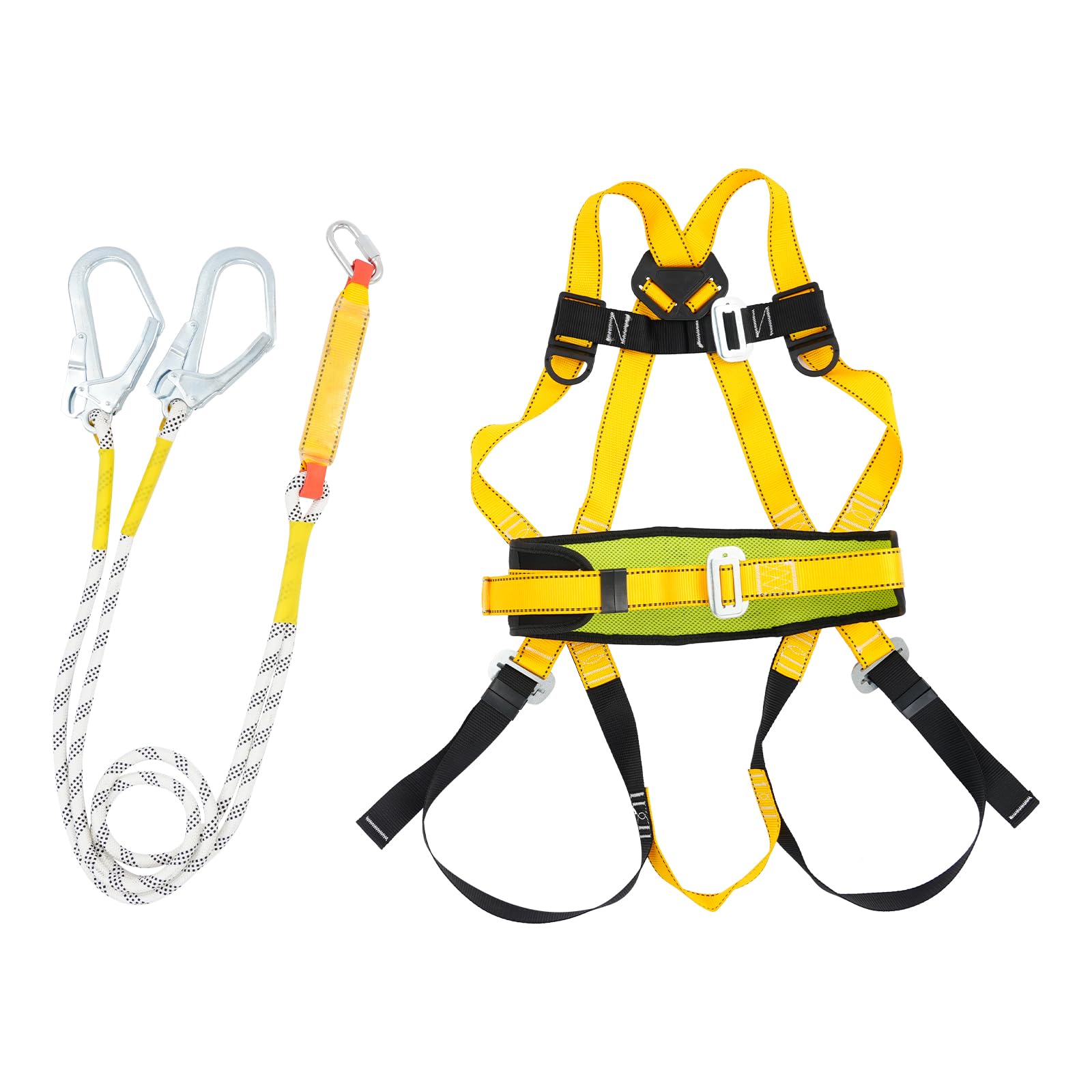 Protection contre les chutes - Kit complet de protection contre les chutes - Harnais à 5 points - Coussin de soutien lombaire et double crochet de 2 m - Protection contre les chutes