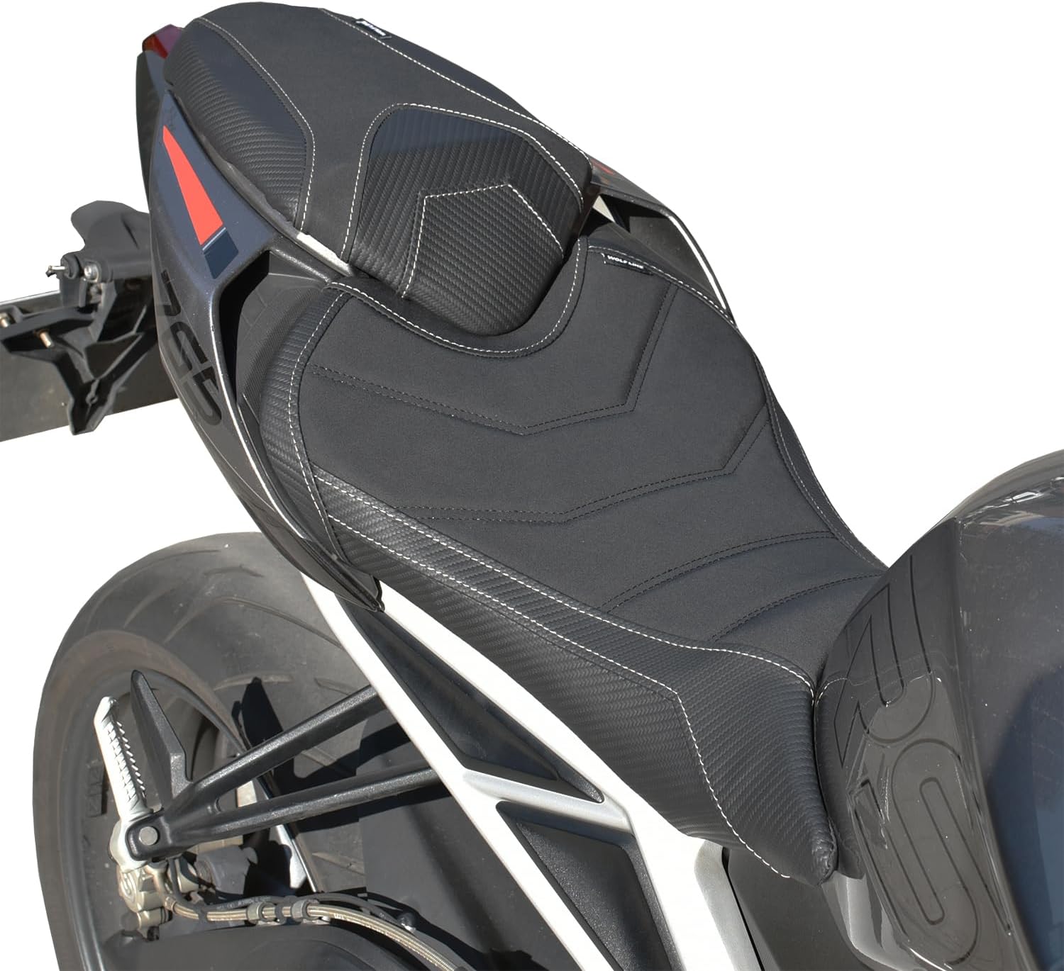 Motorcycle Low-Porfile Front Rider Rear Passenger Seat Fit for Triumph Street Triple 765 R RS 765R 765RS 2023 2024 2025, Leather Saddle Solo Back Cushion Pillion Pad, Black