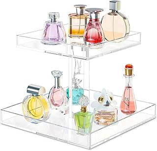 2-Tier Acrylic Perfume Organizer, Perfume Display Tray for Dresser and Countertop, Clear Acrylic Bathroom Countertop Organizer Vanity Trays Makeup Storage Shelf Holder for Bedroom Decor