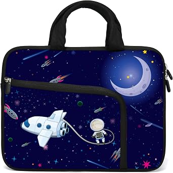 11.6" 12.2 inches Laptop Sleeve Chromebook Case Ultrabook Case Notebook Sleeve PC Messenger Bag Tablet Case Neoprene Handle Sleeve for Kids Men Women, Two Pockets Rocket and Aircraft