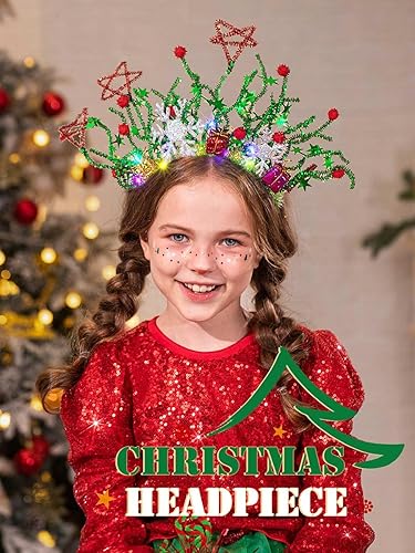 Miniatura 3 de TWINKLEDE Diadema de Navidad iluminada con purpurina, banda para el cabello de Navidad, accesorios para el cabello para mujeres y niñas