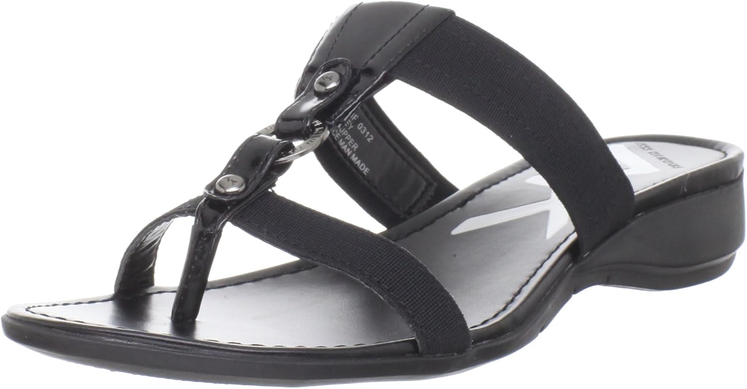 Amazon.com | Anne Klein Sport Women's Kayley Fabric Thong Sandal, Black ...
