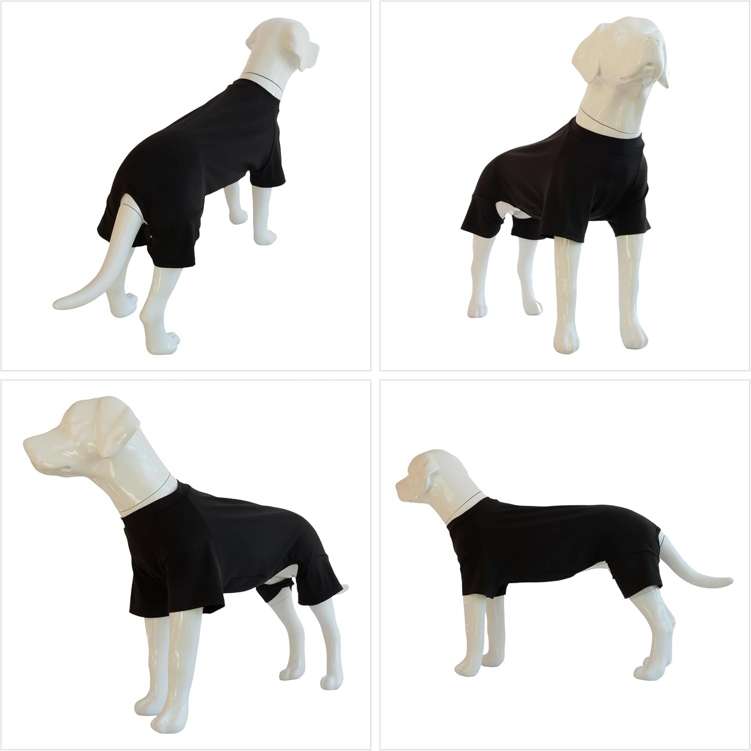 Dog Full Bodysuit – Stretchy Yoga Fabric 4-Leg Dog Pajamas, Breathable & Lightweight Dog Onesie for Indoor & Outdoor, Shedding Control & Travel Wear Black 4XL