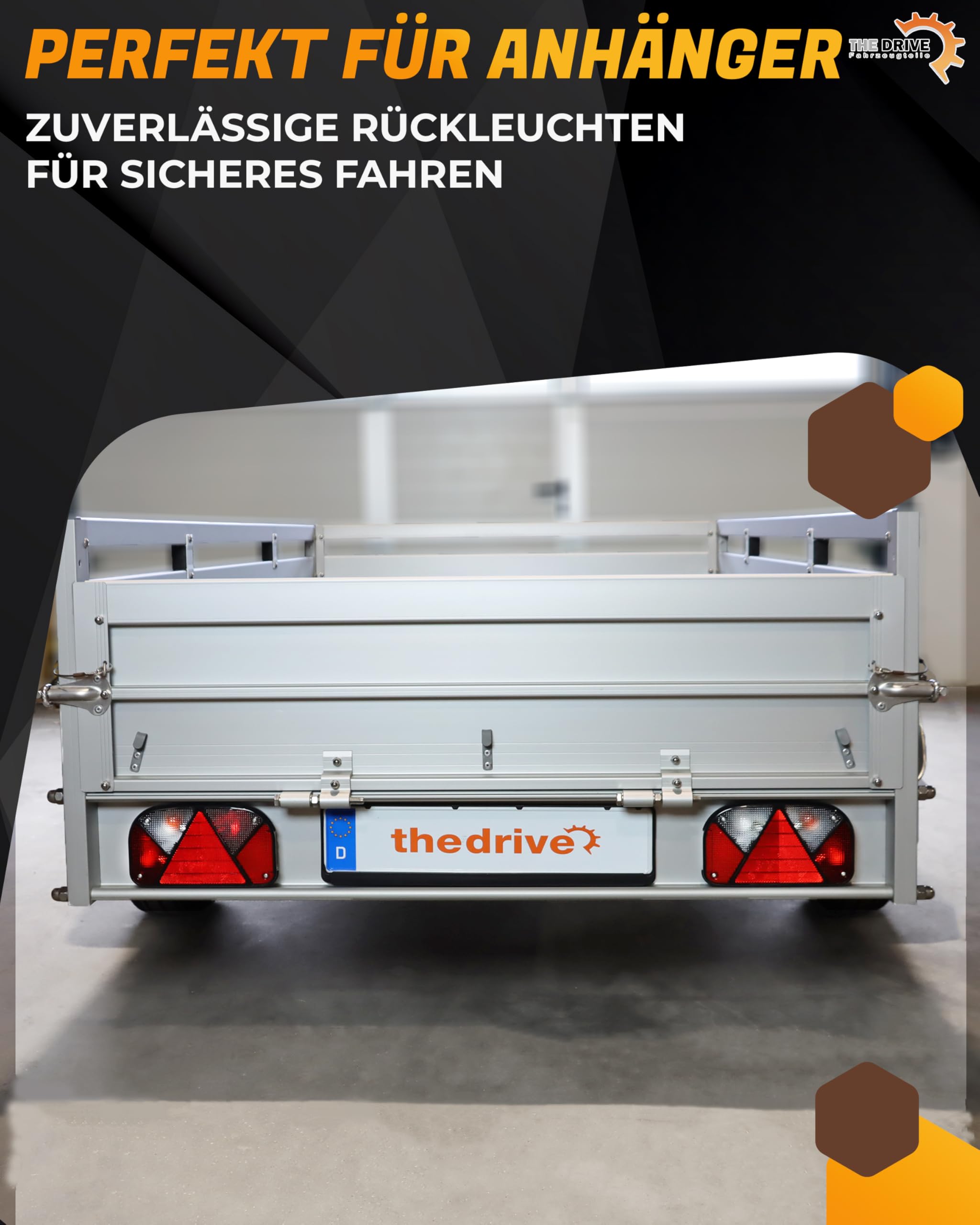 The Drive | Anhänger Rückleuchten Satz | Aspöck Multipoint II 2 | 4m Anschlusskabel 7-polig | Rechts & Links | Bajonett-Anschluss | Rücklichter für PKW-Anhänger, Trailer & Wohnwagen
