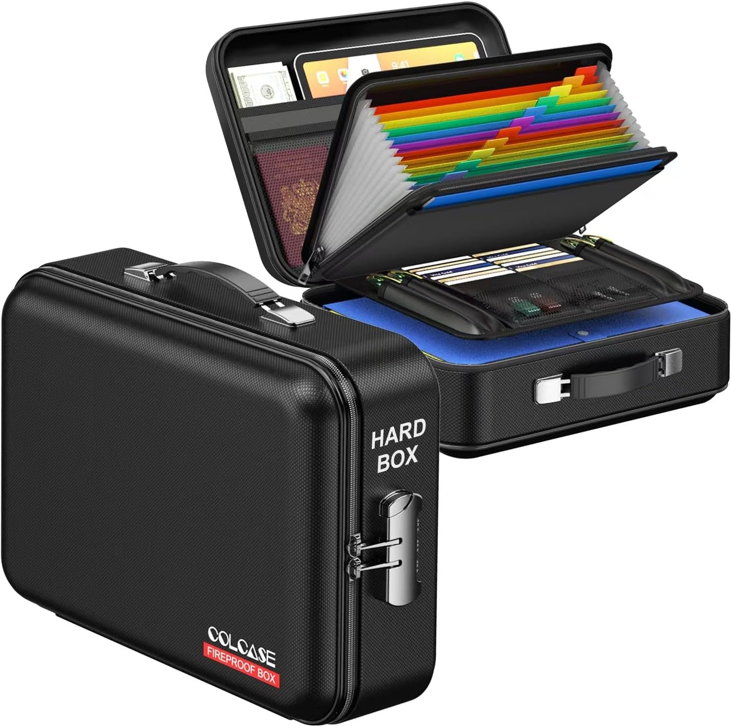 COLCASE Hard Fireproof Document Box, Black, Classic
