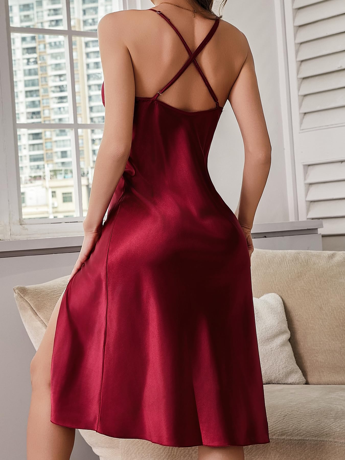 Robe De Nuit Femme Longue en Dentelle À Col V, Pyjama Sexy pour Femmes, Élégante, Style Décontracté