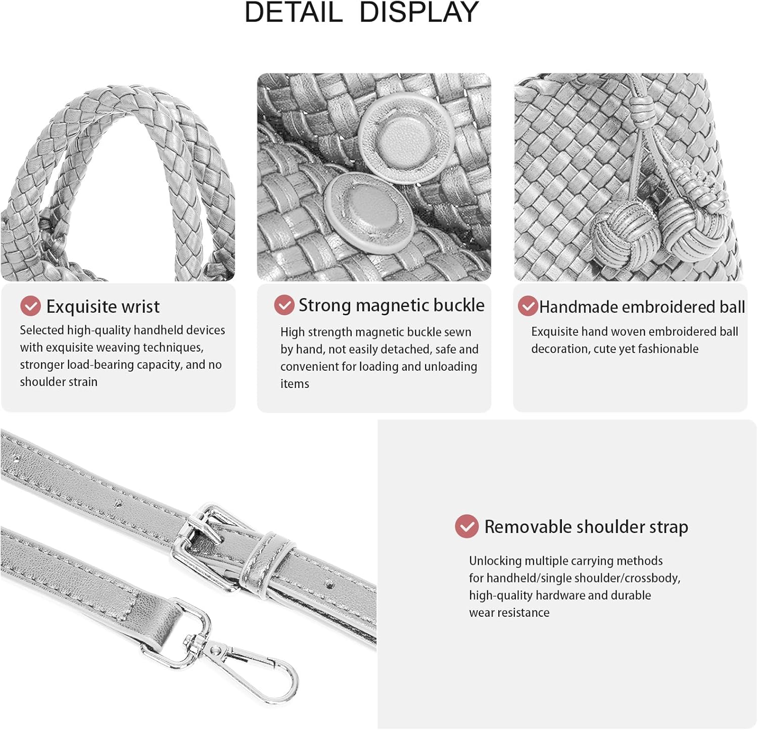 Woven Tote Bag for Women with Coin Purse, Foldable Chain Small Crossbody Handbags, Fashion Shoulder Bag, Hobo Satchel
