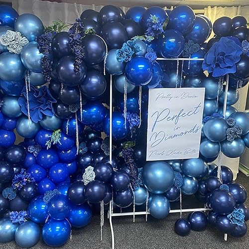 Miniatura 4 de Globos azules cromados azules metálicos para fiestas, globos de látex de 12 pulgadas de grosor para fiestas, cumpleaños, bodas, aniversario o