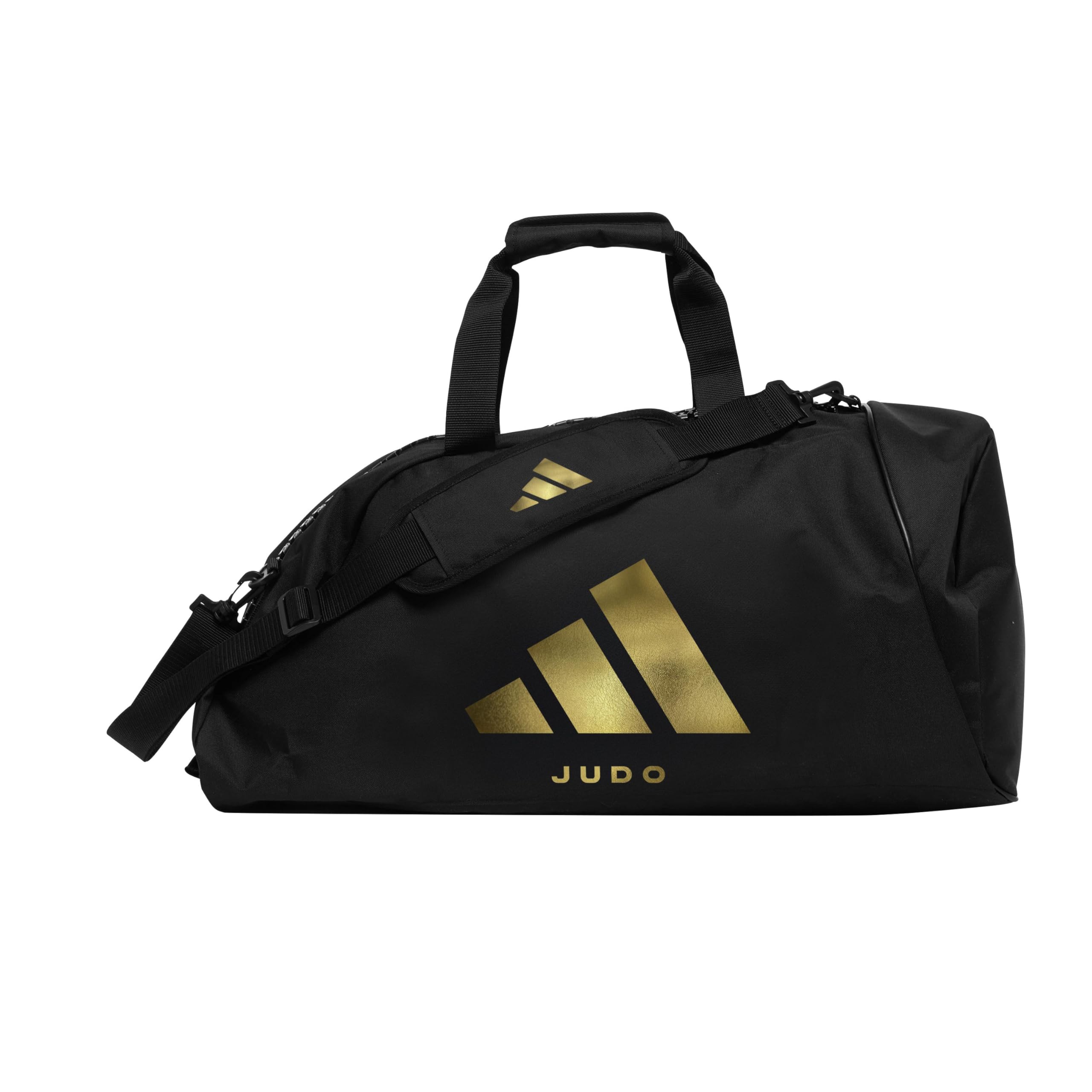 adidas 2 in 1 Holdall - Black and Gold Sports Bag, Converts to Backpack, Polyester with Side Zipper Pocket and Strong Nylon Handles, Suitable for Training, Gym Kit, and Equipment Storage - Judo