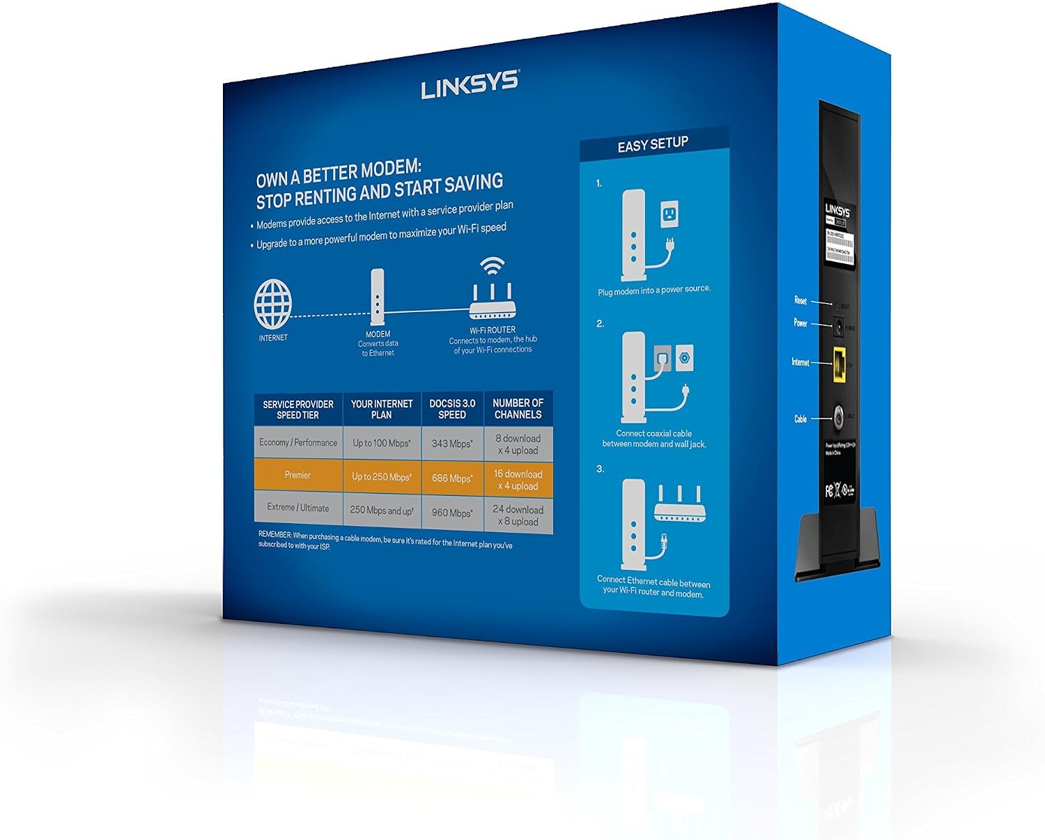 Linksys DOCSIS 3.0 16x4 Cable Modem with Comcast Xfinity, Time Warner Cable, Charter, Cox, Cablevision, and More (CM3016) (Renewed)