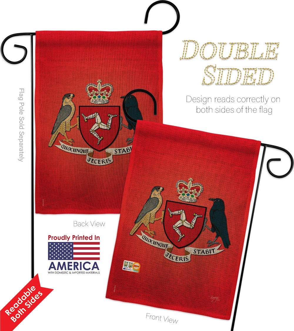 Isle of Man Burlap Garden Flag Set Wood Dowel Regional Nationality Nation International World Country Particular Area Small Decorative Gift Yard House Banner Double-Sided Made In USA 13 X 18.5