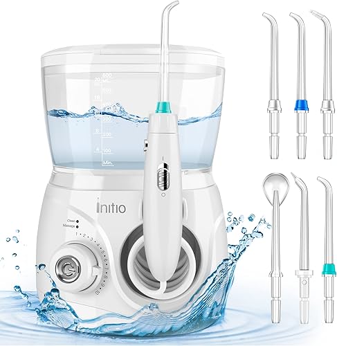 Miniatura 1 de Initio Hilo dental de agua 2 modos 10 modos ajustables irrigador bucal con tanque de agua desmontable de 203fl oz 6 puntas multifuncionales púas