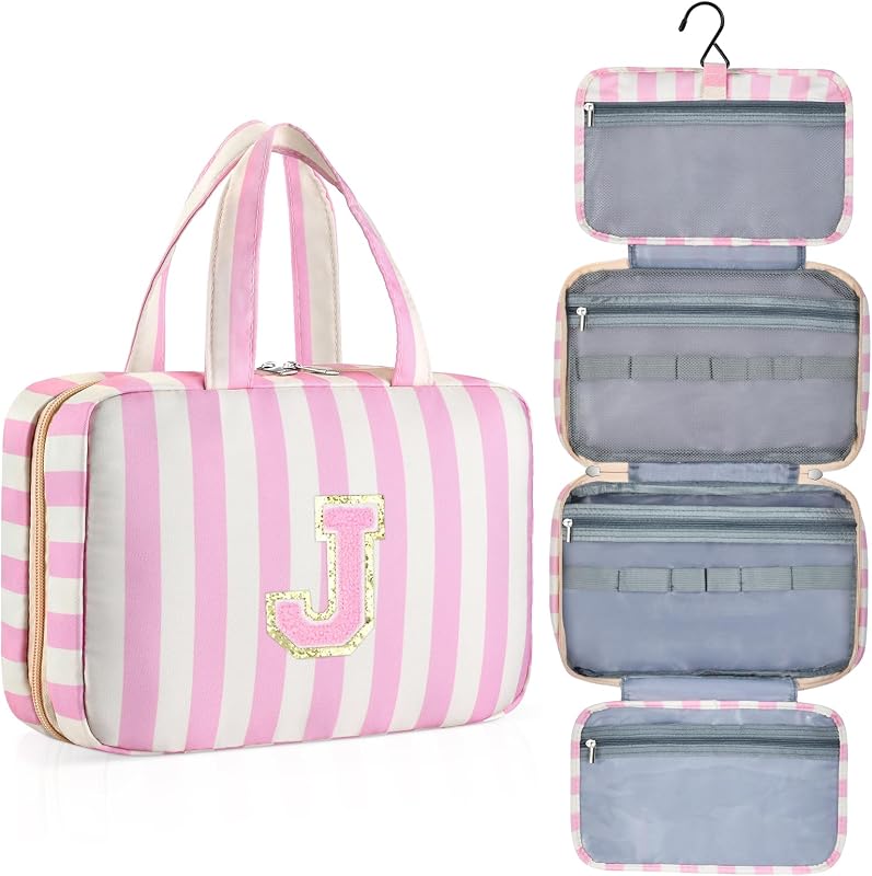 Necessaire de viagem suspensa ISPbag com zíper, listrada rosa, modelo MA6002