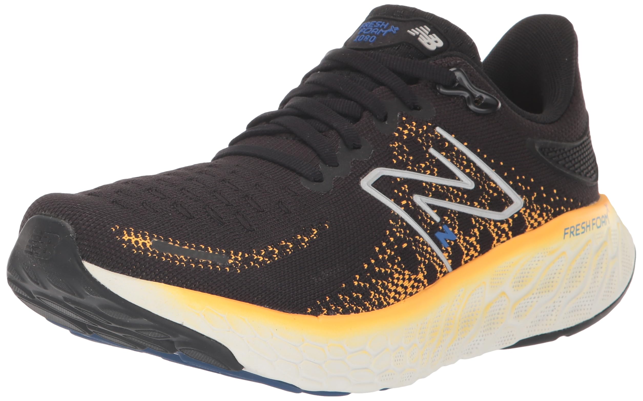 New Balance Men's Fresh Foam X 1080 V12 Running Shoe, Black/Hot Marigold, 12