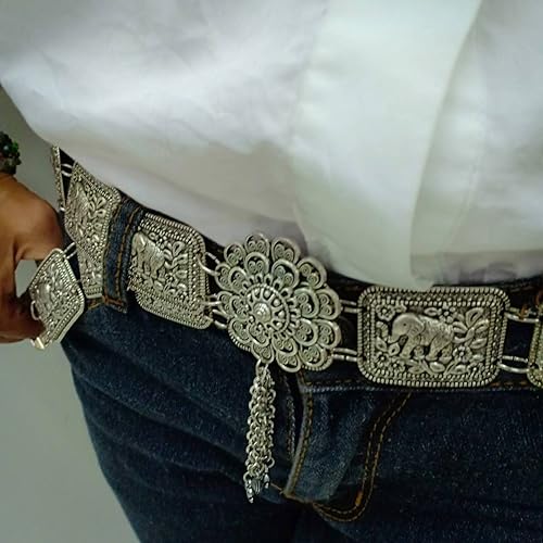 Miniatura 3 de Cinturón de metal tailandés placa de plata elefante tailandia traje de boda baile mujeres para vestido falda pareo estilo vintage longitud 40