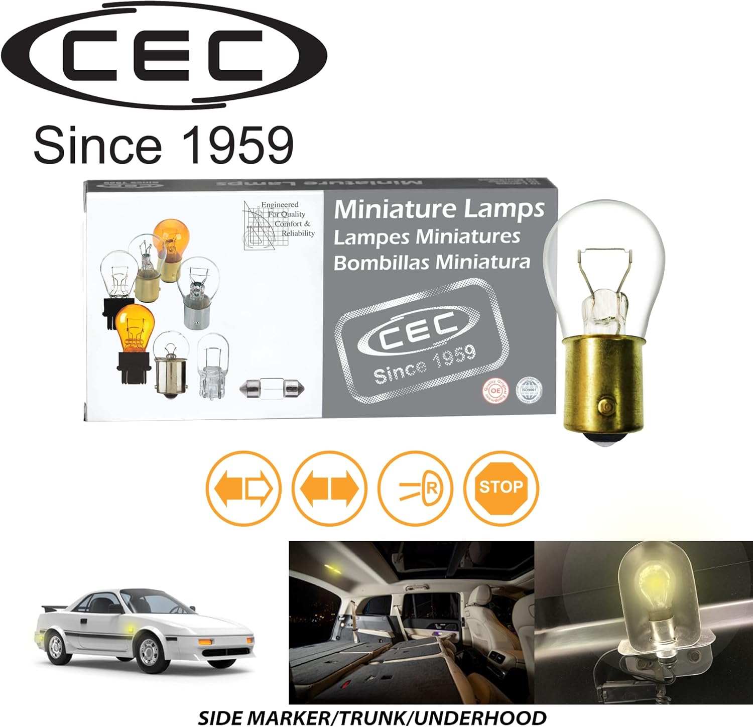 CEC Industries 93 Bulb, Used for Interior Lighting, Warm White Light, 12.8V, 13.3W, S8 Shape (10-Pack)