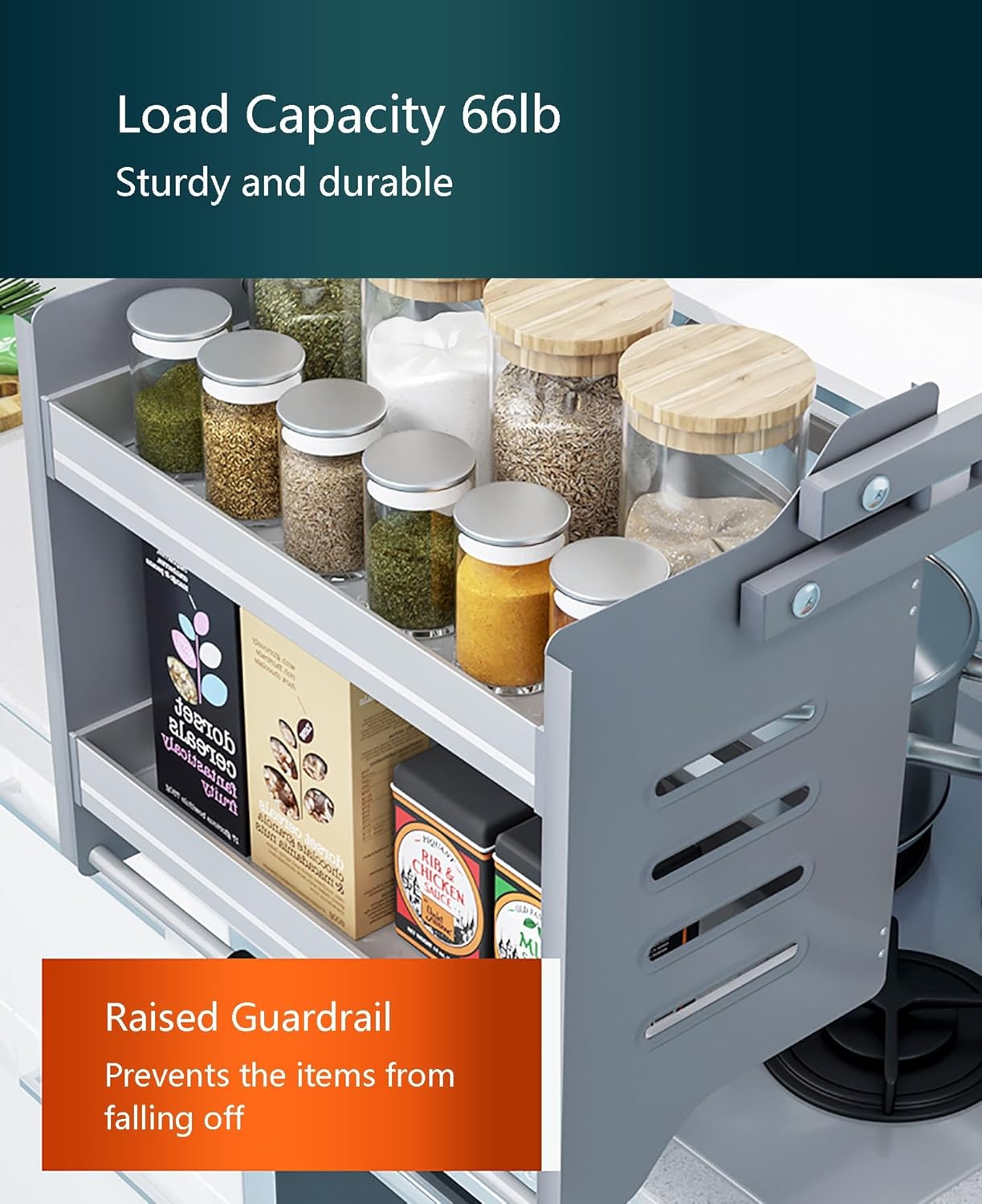 Heavy Duty Sliding Under Shelf, Convenient Lift Upper Cabinet Pull Down Shelf Brackets, Metal Pull Down Shelf Organizer for Spice and Kitchen Appliance (Size : 34.1"x10.8"x21.9") (One Colo